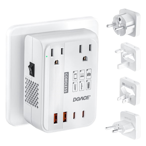 DOACE 220V to 110V Converter - 350W Cordless Voltage Converter US to Europe Power Adapter Combo with 4-Port USB Charging & Worldwide Plugs (UK/AU/US/