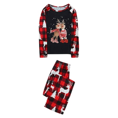 

Gureui Matching Family Christmas Parent-child Pajamas Set Elk Print Long Sleeve Tops and Stretch Casual Plaid Pants Set for Spring Autumn Adult/Kids/Baby Long Sleeve Romper Sleepwear