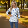 thumbnail image 5 of Elowen Womens Summer Tie Dye Floral Tops 3/4 Sleeve Shirts Crew Neck Casual Blouses Light Blue S, 5 of 6