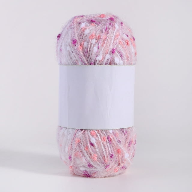 Namzi Hilo de mohair con puntos de colores de 50 g/rollo, hilo suave para tejer a mano y hacer ganchillo, ideal para bufandas, chales y manualidades, color rosa claro.