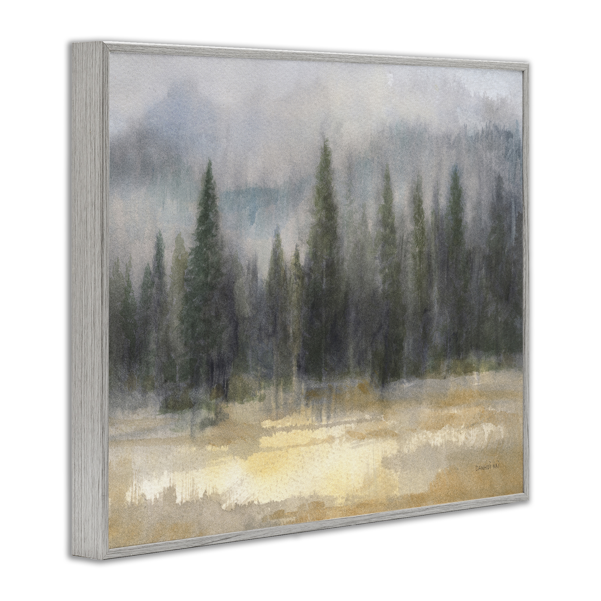 Abstract Blurred Pine Tree Forest Landscape Gray Framed Giclee Art, 14 x 11, Made In USA