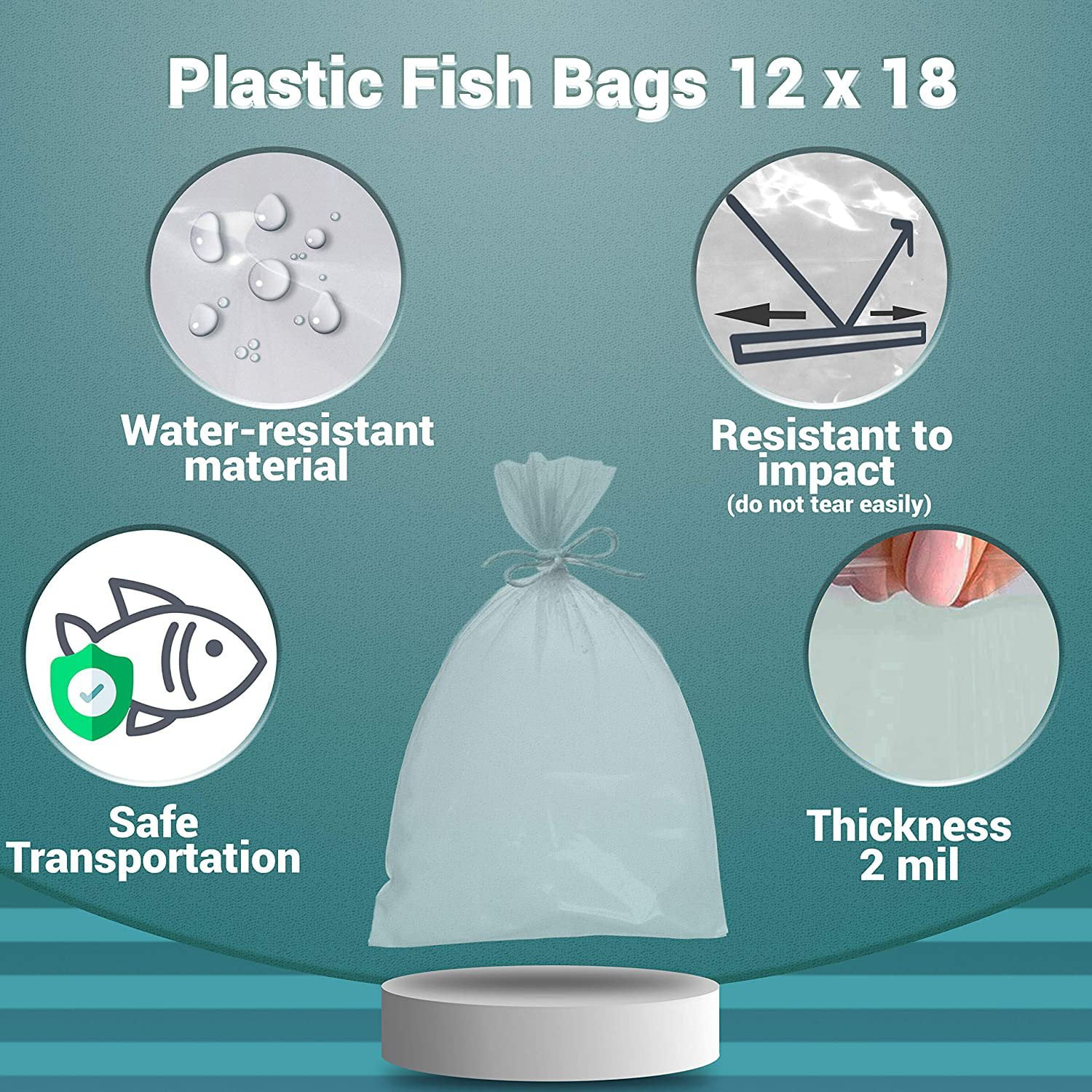 APQ Pack of 100 Plastic Fish Bags 12 x 15. Thickness 2 Mil. Low Density  Polyethylene