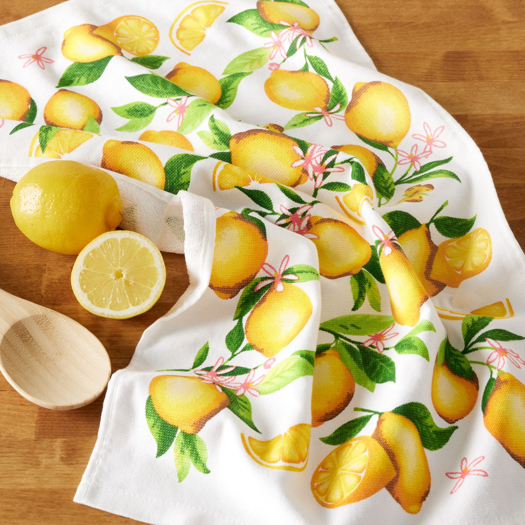 (4 pack) Mainstays Printed Cotton Kitchen Towel, Lemons, 15 in x 25 in, 1 Piece
