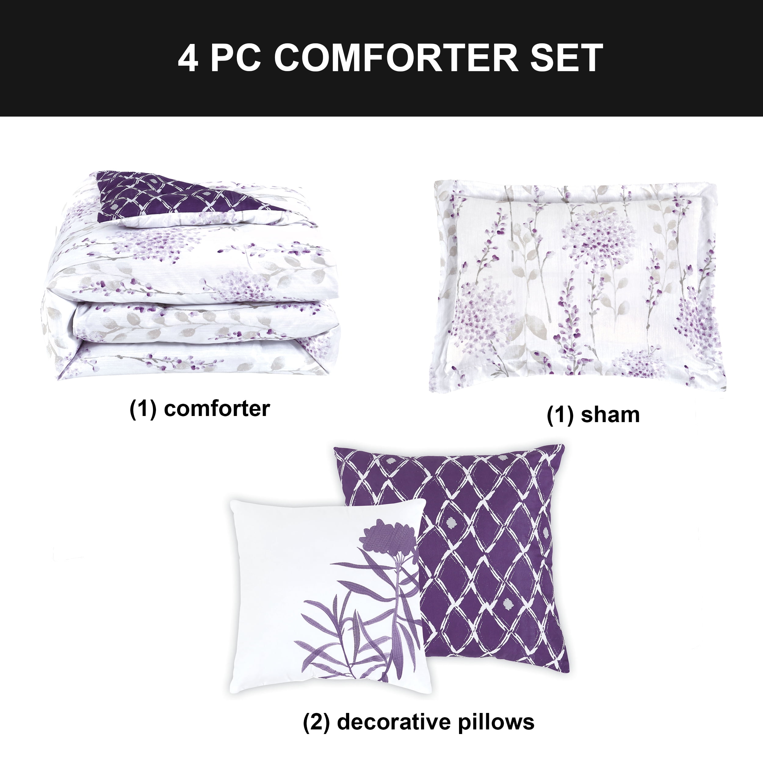 Boho Living Fresh Meadow 4-Piece Reversible Twin Comforter Set, Lilac