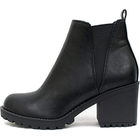 

SODA ORIGAMI ~ WOMEN LUG SOLE MID HEEL FASHION ANKLE BOOTIE W/DOUBLE ELASTIC GORE
