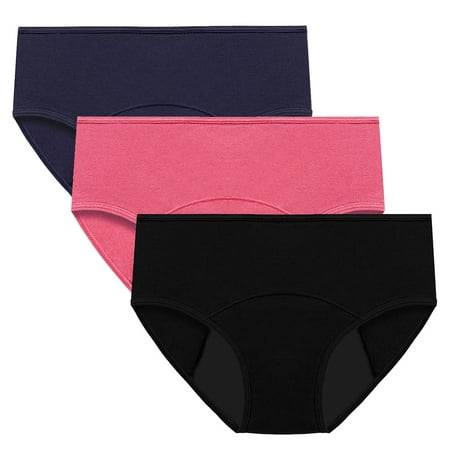 ATOYSOY Women s Mid Waist Period Underpants Plus Size Hip Lifting Cotton Panties  3 Pack Multipack Solid Leak Proof Panty Stretchy Shapewear Control Briefs Seamless Clearance Black XXXXXL