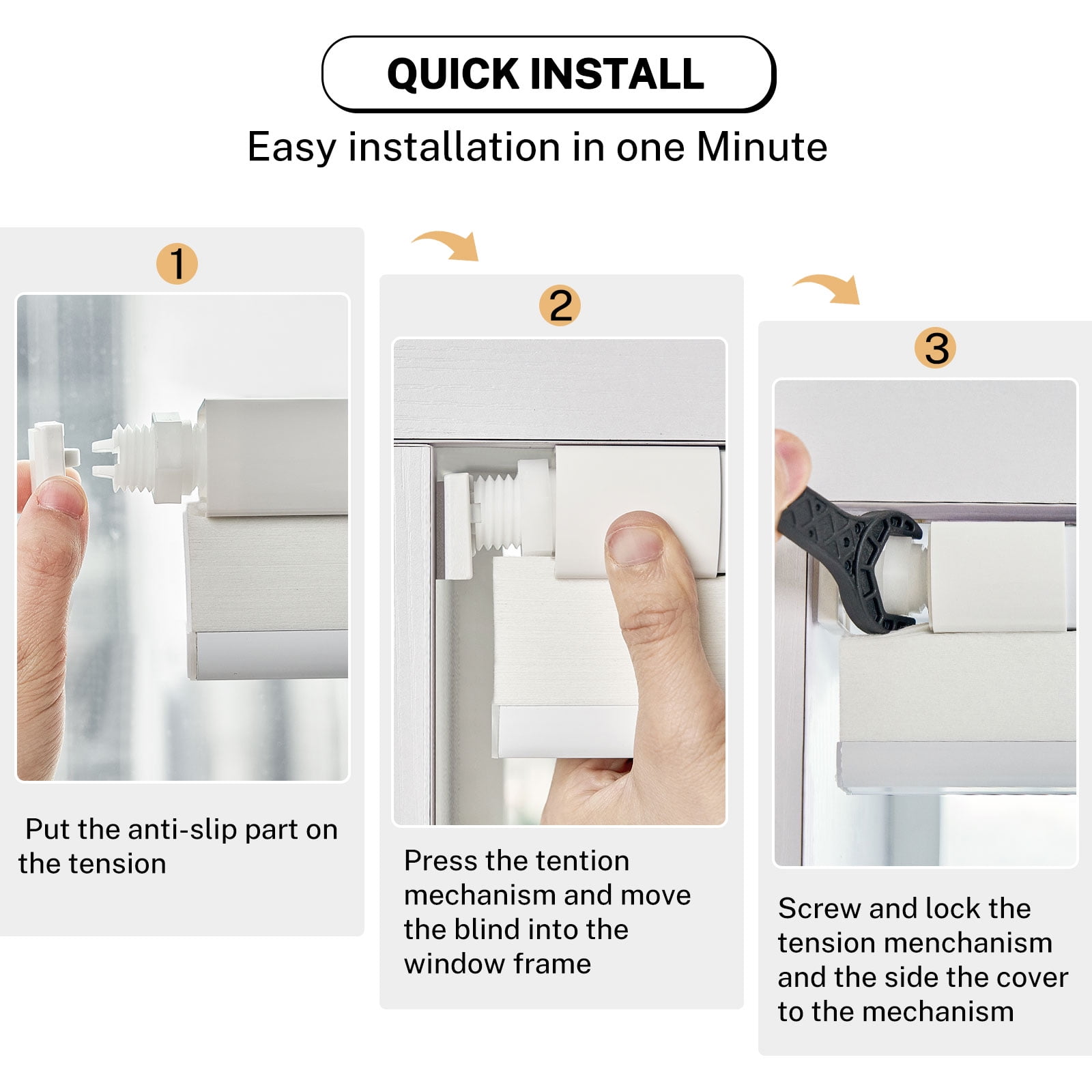 Keego No Drill Cordless Blind for Windows Blackout Cellular Window Shades No Tool Honeycomb Blinds Shades for Home, Easy To Install, White, 47.75"W x 48"H