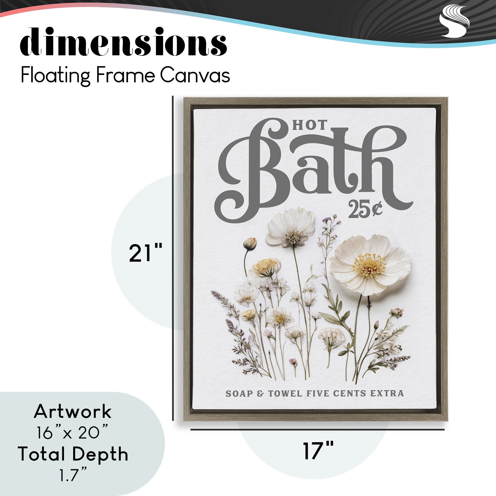 Pressed Flowers Hot Bath Brown Framed Floater Canvas Wall Art, design by Lettered and Lined