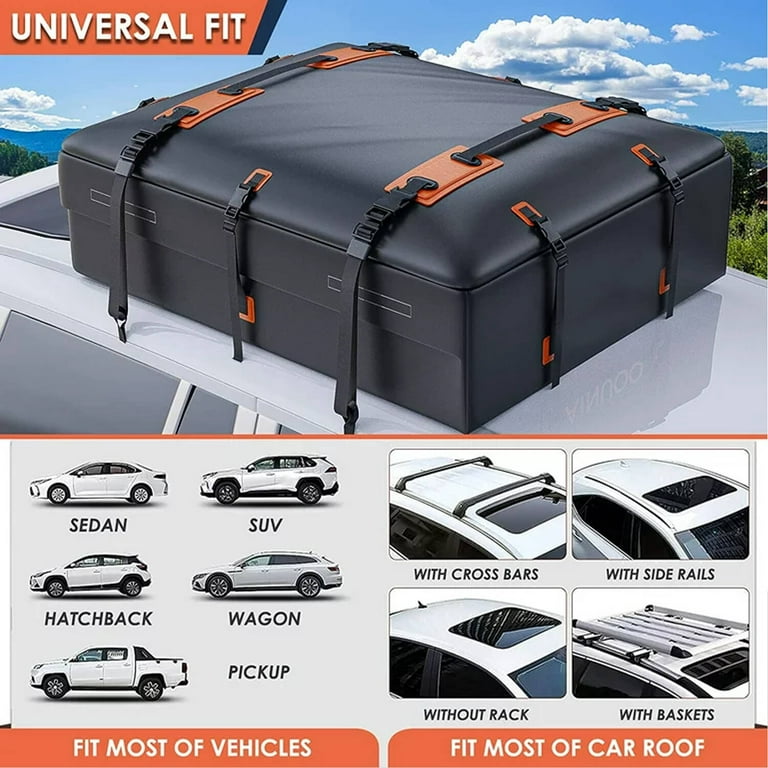 ADNOOM Car Roof Bag Rooftop Cargo Carrier, 21 Cubic Feet Waterproof Car Luggage Storage Bag, Includes 10 Reinforced Straps +4 Door Hooks+Anti-Slip Mat