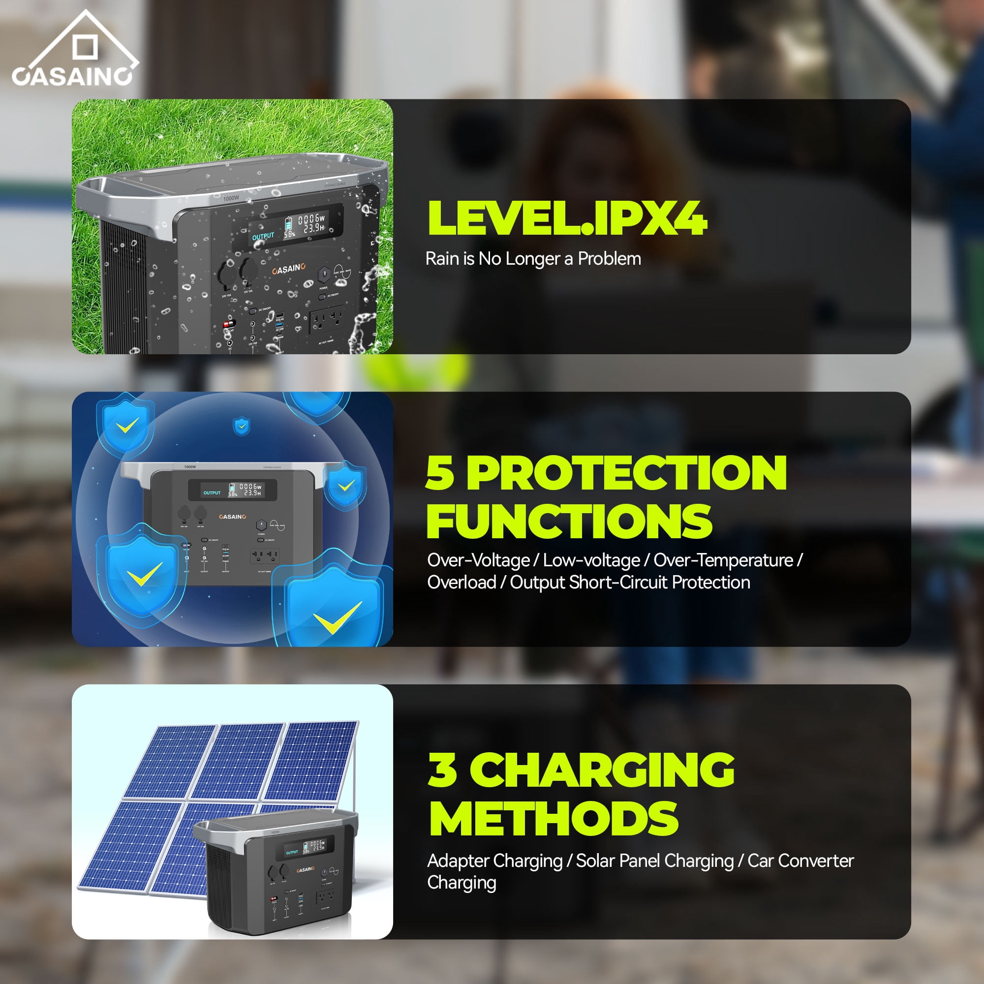 CASAINC 1000W Inverter Portable Power Station Solar Generator for Outdoors Camping Hunting Blackout Emergencies