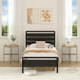 thumbnail image 2 of Zimtown Twin Size Platform Bed Frame, Heavy Metal Bed Frame with Wooden LED Headboard, 12" Under-Bed Storage, Black, 2 of 10