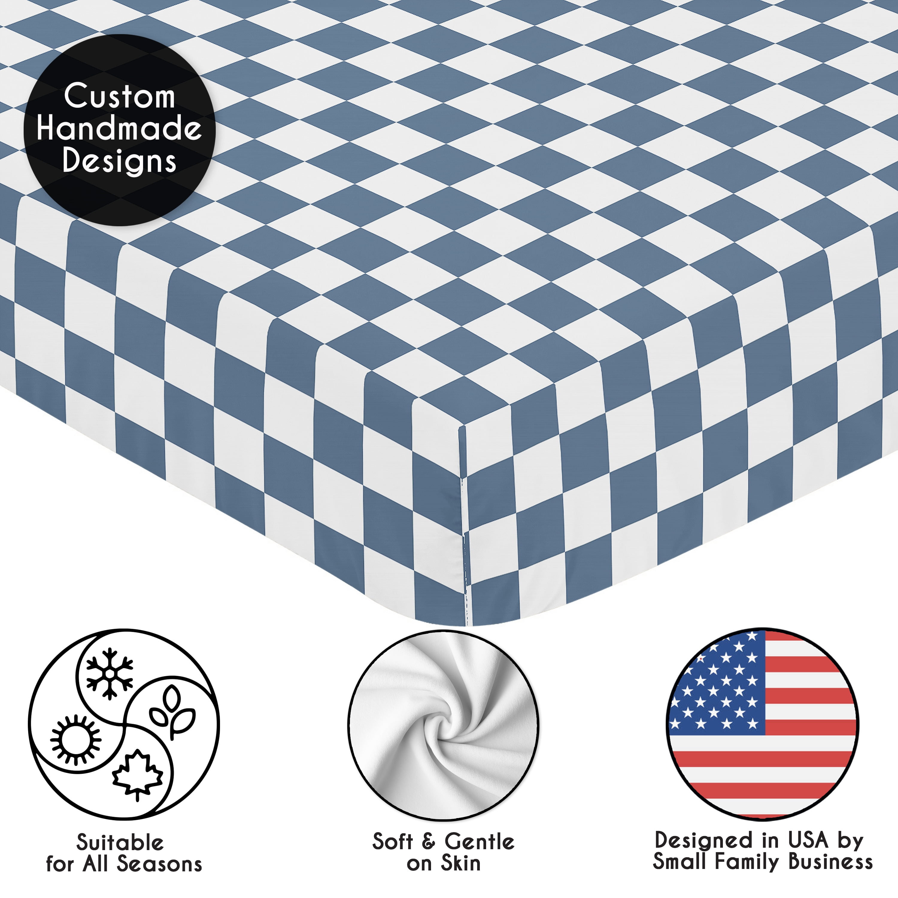 Sweet Jojo Designs Blue Gingham Checkered Plaid Boy Fitted Crib Sheets Set 2 Piece
