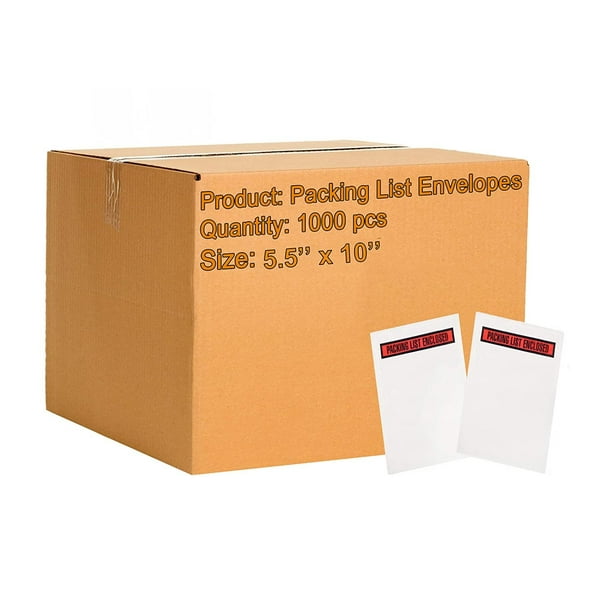 Pack of 1000 Packing List Enclosed Envelopes 5.5 x 10. Side Loading