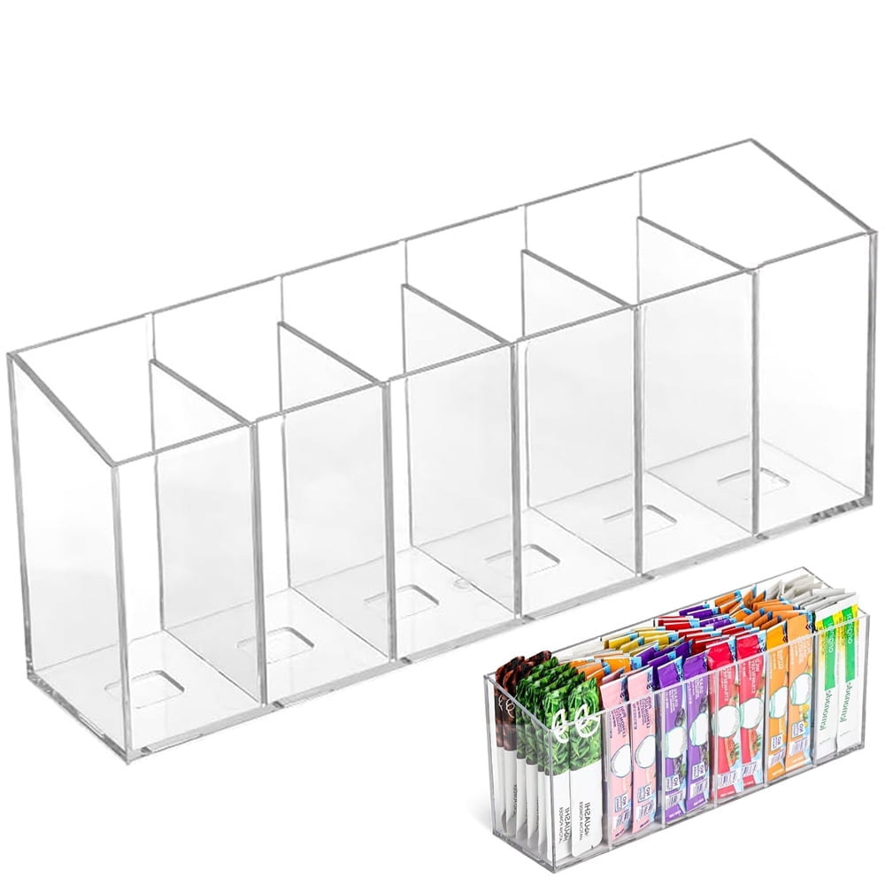 Januofit Drink Packet Organizer, Water Drink Packet Holder with Removable Divider, Water Flavor Packet Organization Container for Kitchen Organizers and Storage (6 Compartments)