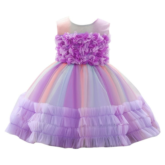 Toddler Kids Girls Prints Sleeveless Party Hoilday Photograph Flower Costome Court Style Tulle Mesh Dress Princess Clothes