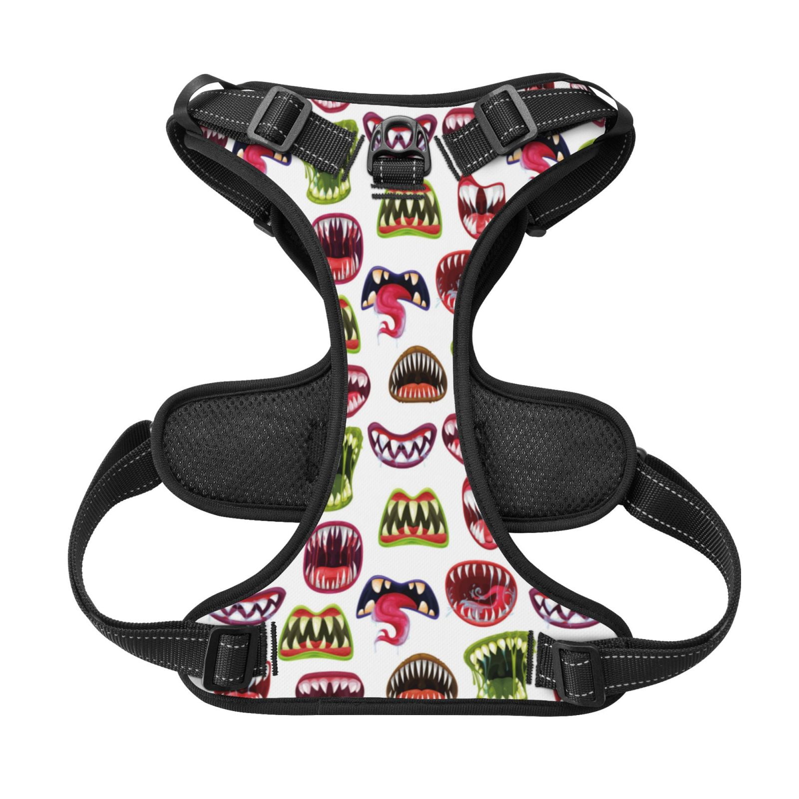 Kdxio Halloween Mouth Print No Pull Dog Harness Adjustable Reflective Oxford Easy Control Medium Large Dog Harness for Training and Everyday-Medium