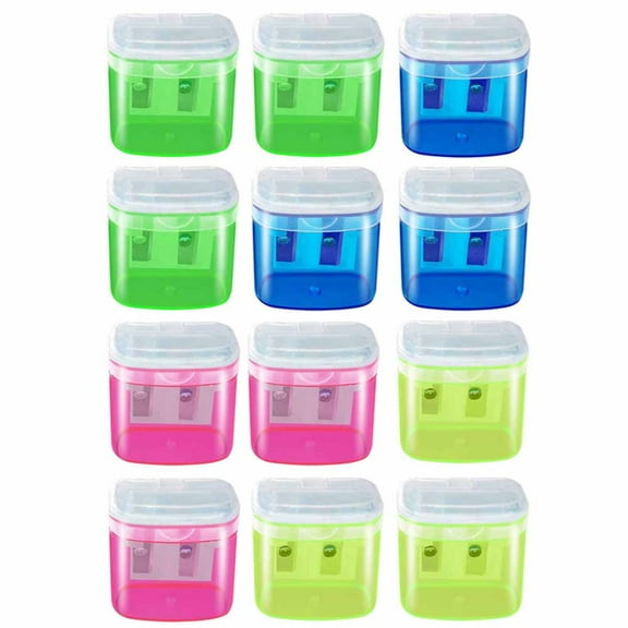 SEIWEI 12PCS Handheld Manual Pencil Sharpener Dual-Holes Mini Colored Pencil Sharpener for Students Schools