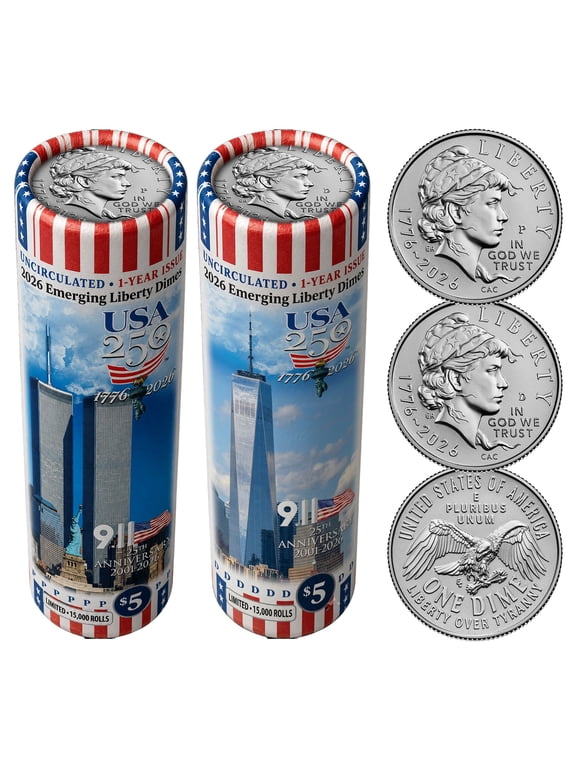 Collectible 2026 P & D Set Emerging Liberty Dime Rolls • USA 250 • World Trade Center 9/11 • 25th Anniversary Limited Edition