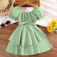 thumbnail image 2 of Robes pour Adolescentes Manches Volantes en Maille Col Rond Robe Décontractée Unie Verte 7-8 Ans, 2 of 4