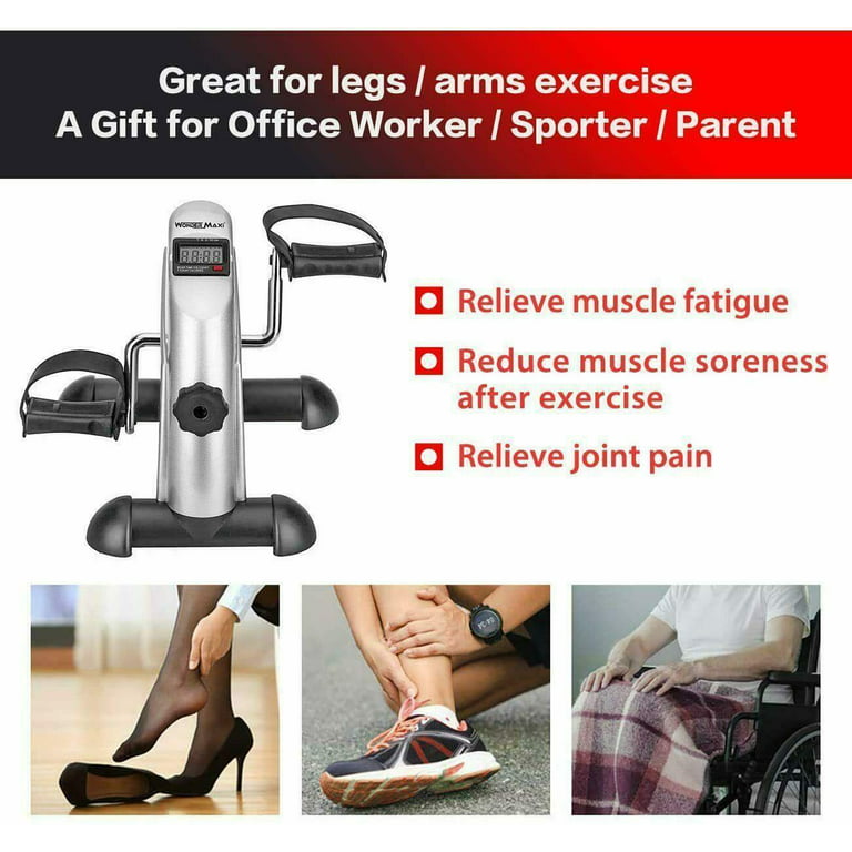 Mini Exercise Bike Pedal Exerciser Foot Pedal Exerciser Portable Therapy  Bicycle with Digital Monitor,Silver 