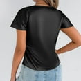 thumbnail image 4 of Perfectbot Womens Silk Satin Blouse Round Neck Split Short Sleeves Tops Summer Dressy Blouse, 4 of 8