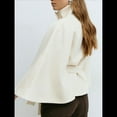 thumbnail image 4 of Ponchos con Mangas de Murciélago para Mujer, Abrigo de Lana con Cuello Alto y Cinturón, Chaqueta Corta de Invierno S, 4 of 7