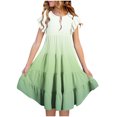 thumbnail image 2 of lcziwo Girls Summer Dresses Flutter Sleeve Flowy A-Line Tiered Midi Dress Gradient Print Casual Sundress Green 8 Years, 2 of 6