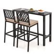 thumbnail image 1 of Gymax Ensemble de 3 Pcs Chaises d'Extérieur et Table de Bar en Métal Ensemble de Table de Salle à Manger de Patio avec Coussin, 1 of 7
