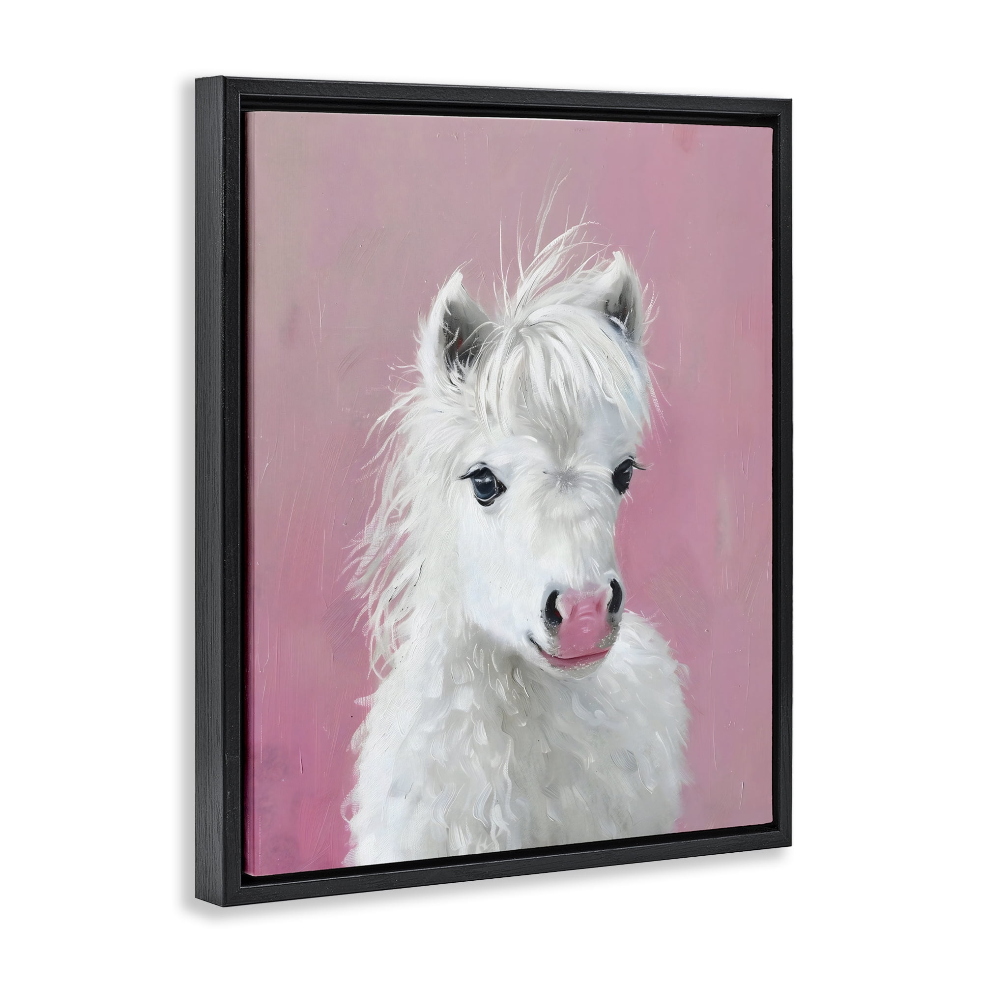 Stupell Industries Gentle White Pony Black Framed Floater Canvas Wall Art, design by The Prints Vibe