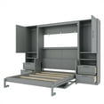 thumbnail image 5 of Queen Size Murphy Bed with Desk and Closet, Modern Foldable Wall Bed with Drawers and Shelves, Space-Saving Folding Murphy Bed, No Box Spring Needed, Gray, 5 of 9
