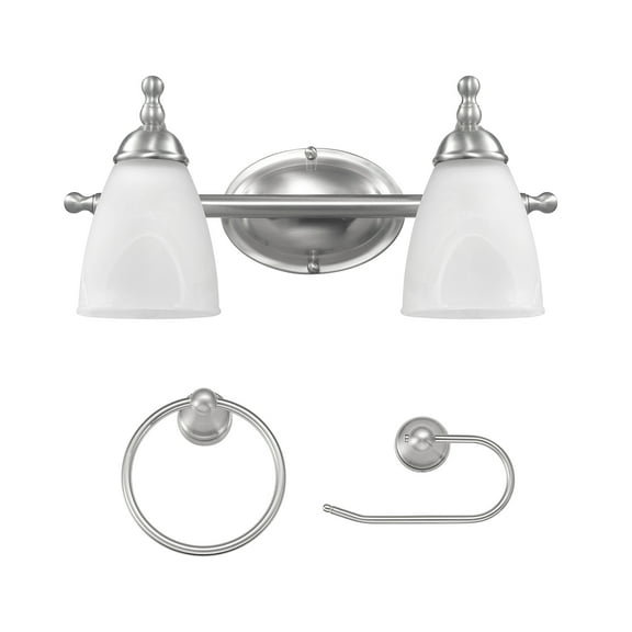 Globe Electric Satin Nickel Vanity Light Set with Alabaster Glass Shades