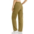 thumbnail image 6 of Women Work Pants Womens Casual Solid Color Pants Straight Wide Leg Trousers Pants Cargo Pants With Pocket Green L, 6 of 7