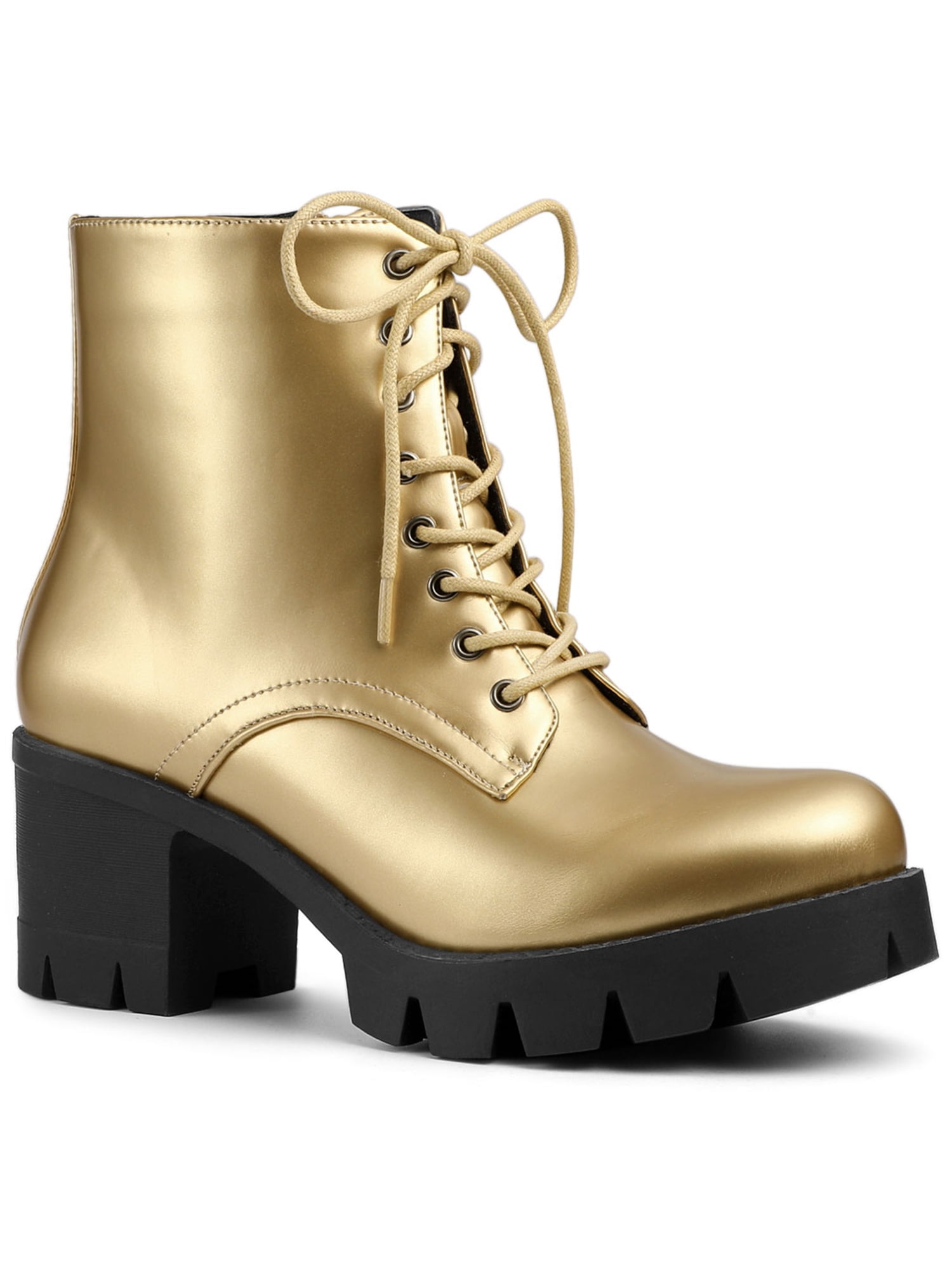 gold combat boots