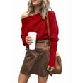 thumbnail image 2 of Suéter de Otoño para Mujer, Informal, de Larga Tipo Murciélago, Holgado, con Hombros Descubiertos, de Punto. Vino Tinto XXL, 2 of 9