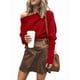 thumbnail image 2 of Suéter de Otoño para Mujer, Informal, de Larga Tipo Murciélago, Holgado, con Hombros Descubiertos, de Punto. Vino Tinto XXL, 2 of 9