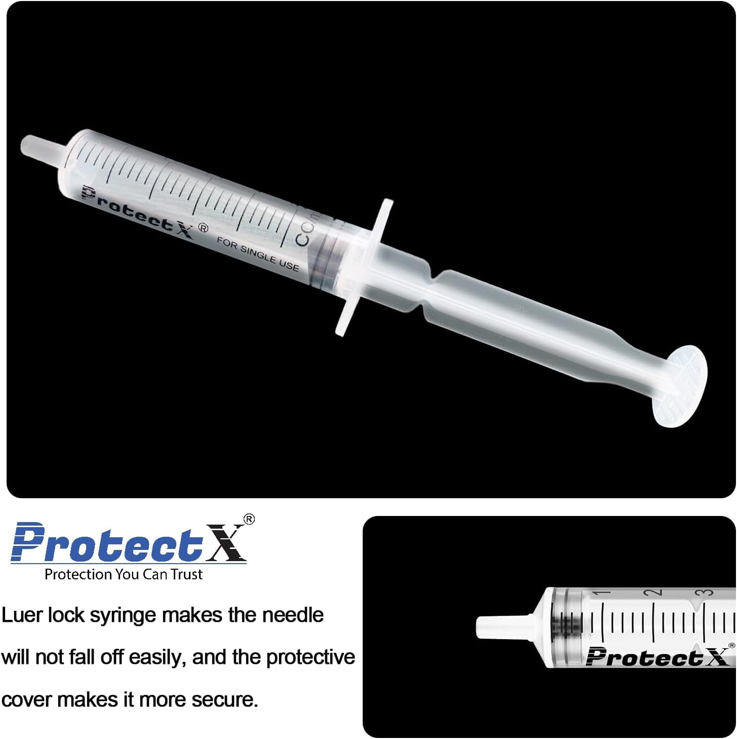ProtectX 100 Pack 5ml Disposable Luer Slip Sterile Syringe, Individually Sealed, Smooth and Accurate Dispensing for Science Labs