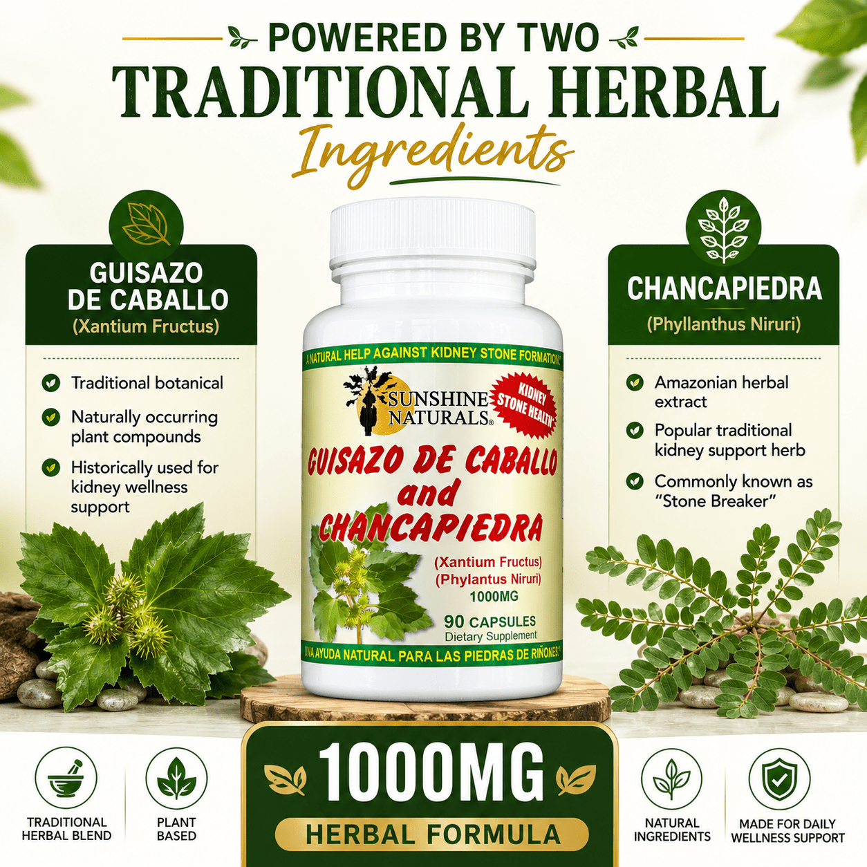 Sunshine Naturals Guisazo de Caballo and Chancapiedra, Kidney Stone Breaker, Dietary Supplements, 90 Capsules