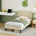 thumbnail image 4 of VECELO Twin Size Bed Frame with Adjustable Headboard, Upholstered Platform Bed Frame with Wooden Slats Support, No Box Spring Needed, Beige, 4 of 10