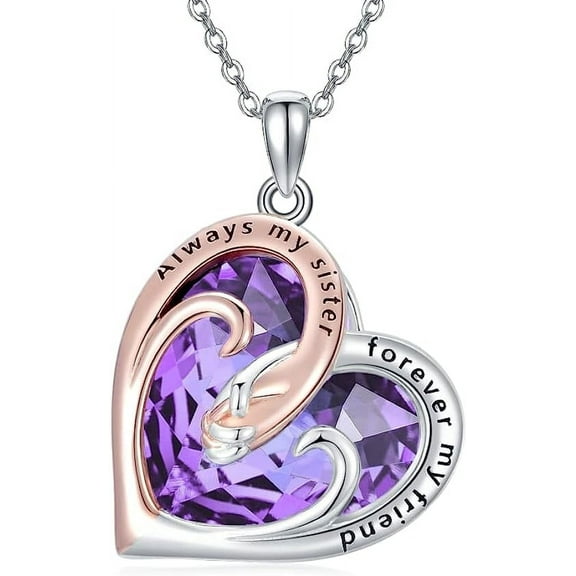 SOULMEET Sister Necklace Sterling Silver Hand in Hand Heart Necklace with Crystal Always My Sister Forever My Friend Anniversary Jewelry Gifts for Sister