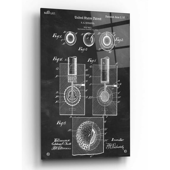 Epic Art 'Golf Ball Blueprint Patent Chalkboard,' by Acrylic Glass Wall Art, 24"x36"