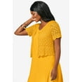thumbnail image 4 of Jessica London Women's Plus Size V-Neck Short Sleeve Open Front Button Up Crochet Shrug, 4 of 5