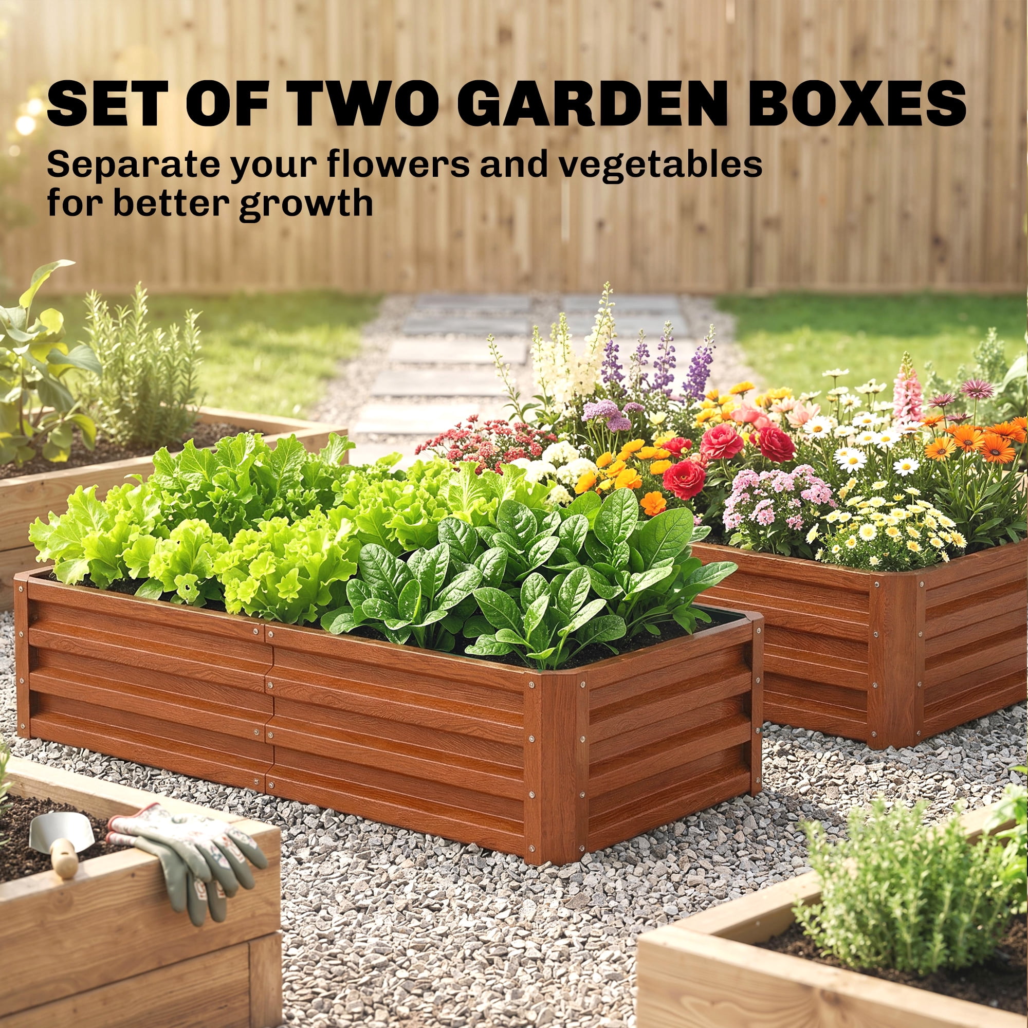 Outsunny 4' x 2' x 1' Galvanized Raised Garden Bed Planter Raised Bed with Steel Frame for Vegetables, Flowers, Plants and Herbs, Brown