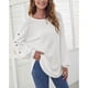 thumbnail image 4 of Camiseta de manga larga para mujer, cuello redondo, cómoda, suelta, tela suave, transpirable, agradable a la piel, Top blanco M, 4 of 8