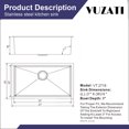 thumbnail image 3 of Vuzati 27" x 18" x 9" Undermount Stainless Steel Single Bowl Kitchen Sink, 3 of 7