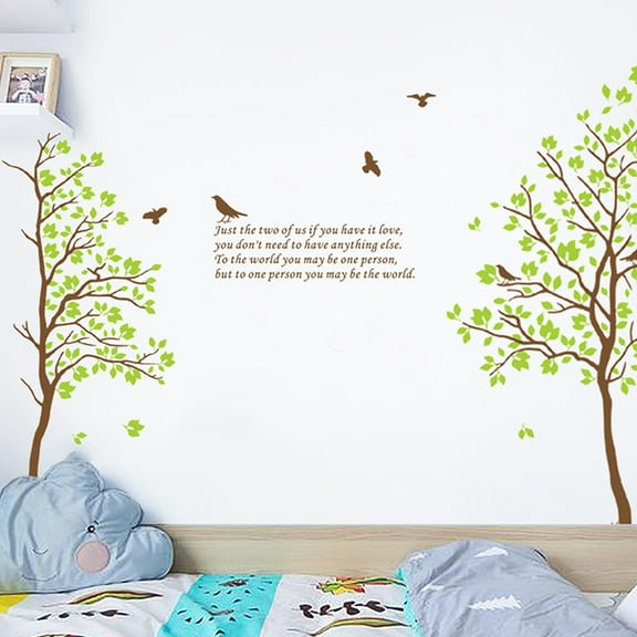 Enchanting Green Leaves, Small Trees, and Birds Wall Decal - Perfect for Kindergarten, Living Room, and Children's Room Decors , Window Dressing, and Sofa Background Wall Art