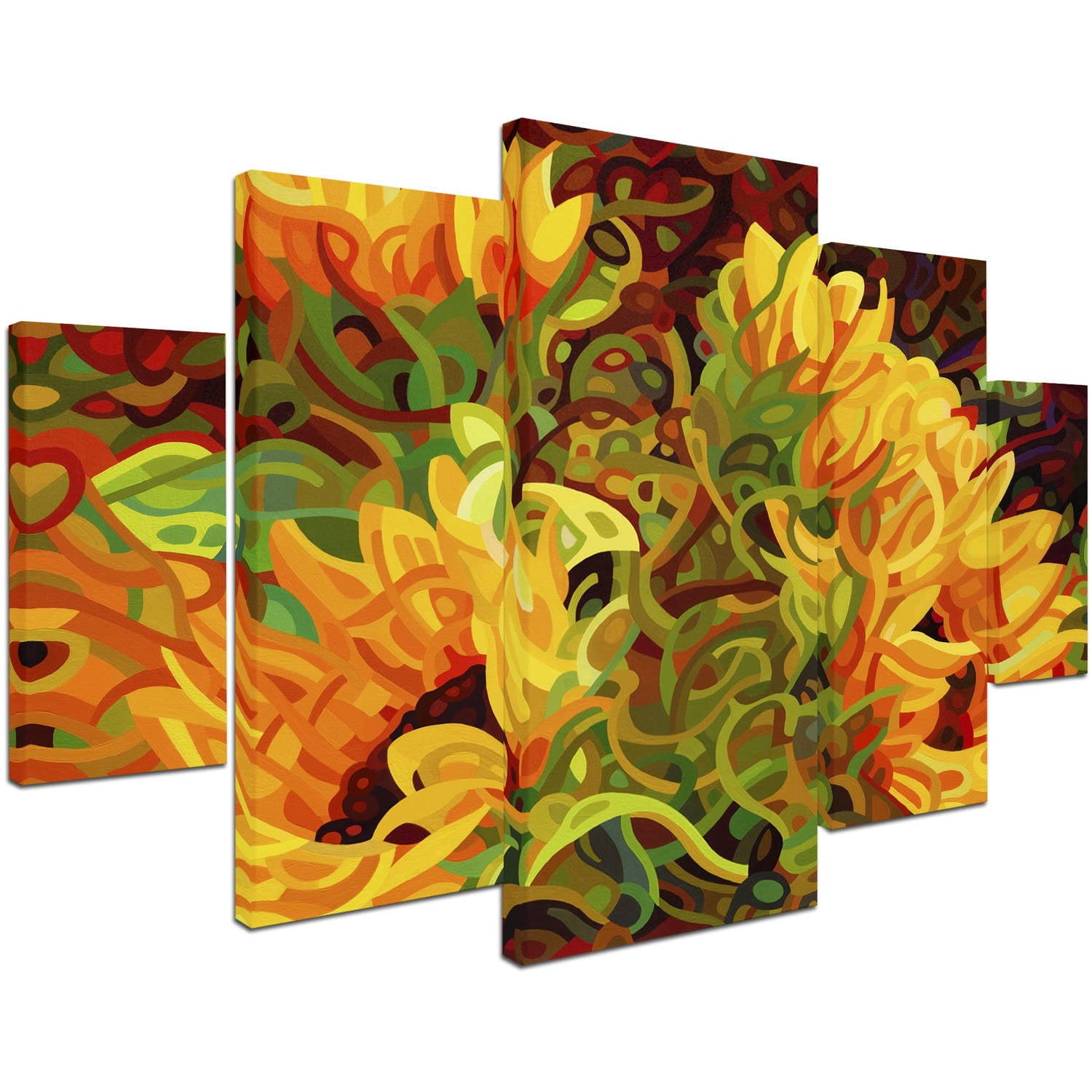 Trademark Fine Art "Four Sunflowers" Canvas Art by Mandy Budan 5-Panel Set