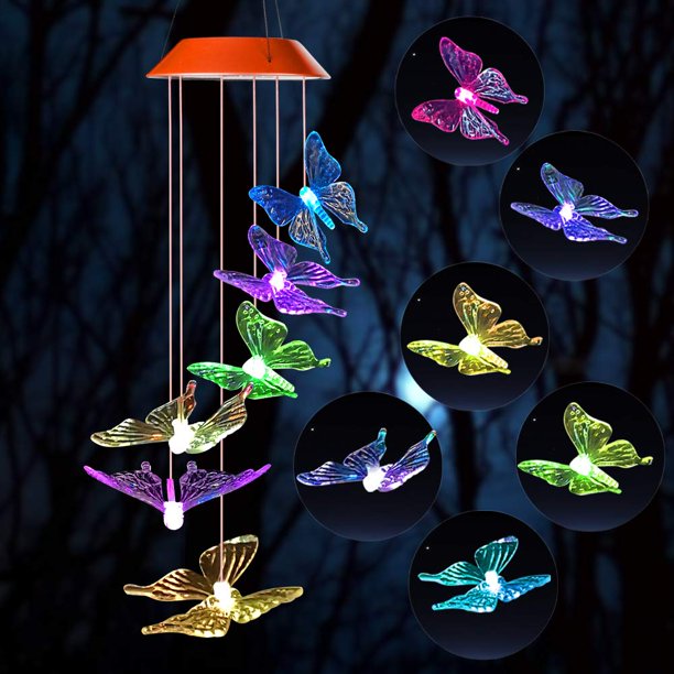 Color Changing Butterfly Wind Chime Spiral Spinner Wind Mobile Portable