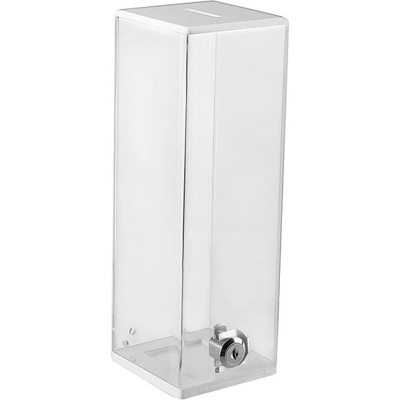 MCB Charity Donation Box - Ticket Box - 10" Tall Square Acrylic Donation Container, Big Display with Full Print Insert (White)