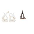 thumbnail image 1 of Elegante escultura de cerámica de cisne y . Figura decorativa de arte náutico y animal para estantería, vitrina o habitación., 1 of 8