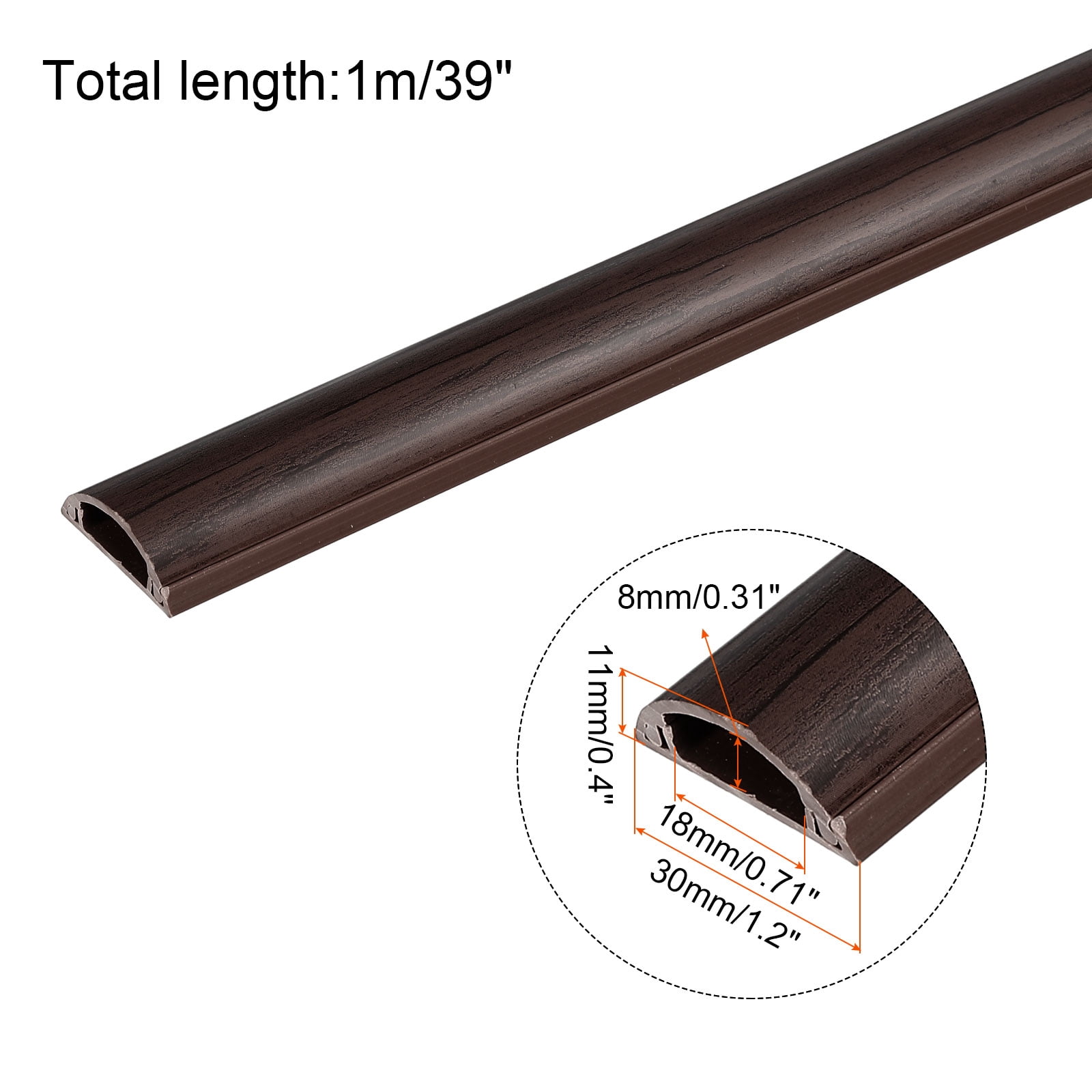 Unique Bargains Wall Cable Raceway Cord Cover Cord Hider Channel Self-Adhesive for TV Wire Black Brown 39"x1.2"x0.4"